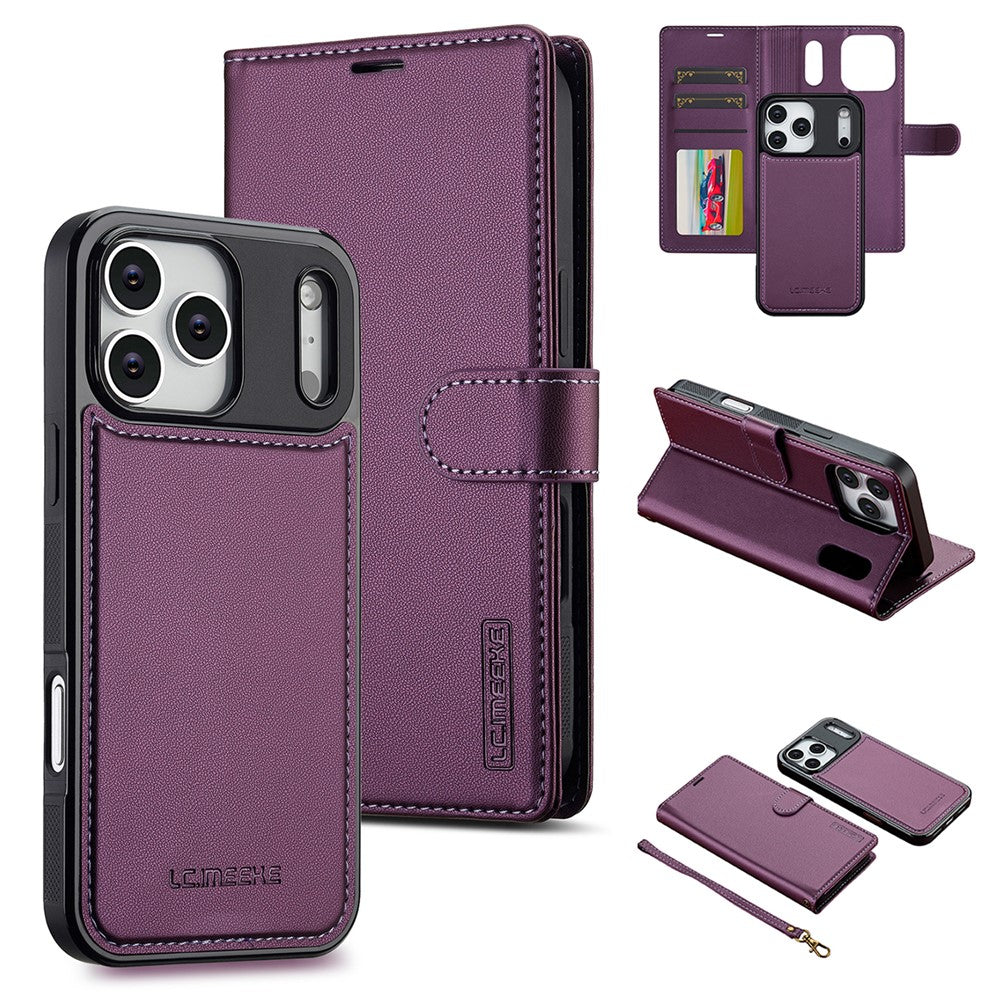 LC.IMEEKE L2 Series for iPhone 17 Pro Case PU Leather Wallet Detachable Magnetic Phone Cover