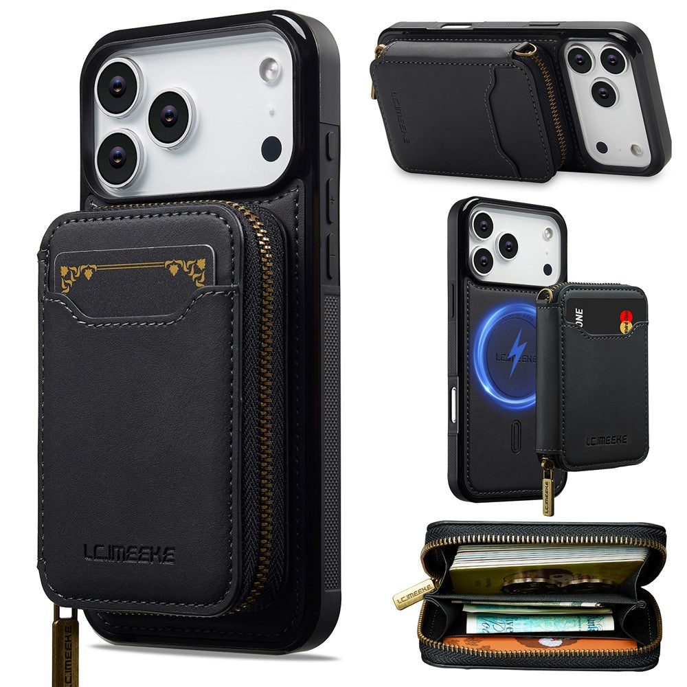 LC.IMEEKE L6 For iPhone 17 Pro Magnetic Case Detachable Zipper Wallet Leather Coated PC + TPU Phone Cover