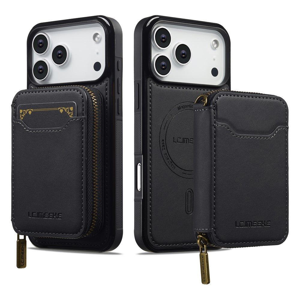 LC.IMEEKE L6 For iPhone 17 Pro Magnetic Case Detachable Zipper Wallet Leather Coated PC + TPU Phone Cover