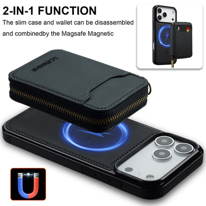 LC.IMEEKE L6 For iPhone 17 Pro Magnetic Case Detachable Zipper Wallet Leather Coated PC + TPU Phone Cover