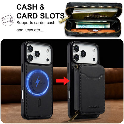 LC.IMEEKE L6 For iPhone 17 Pro Magnetic Case Detachable Zipper Wallet Leather Coated PC + TPU Phone Cover