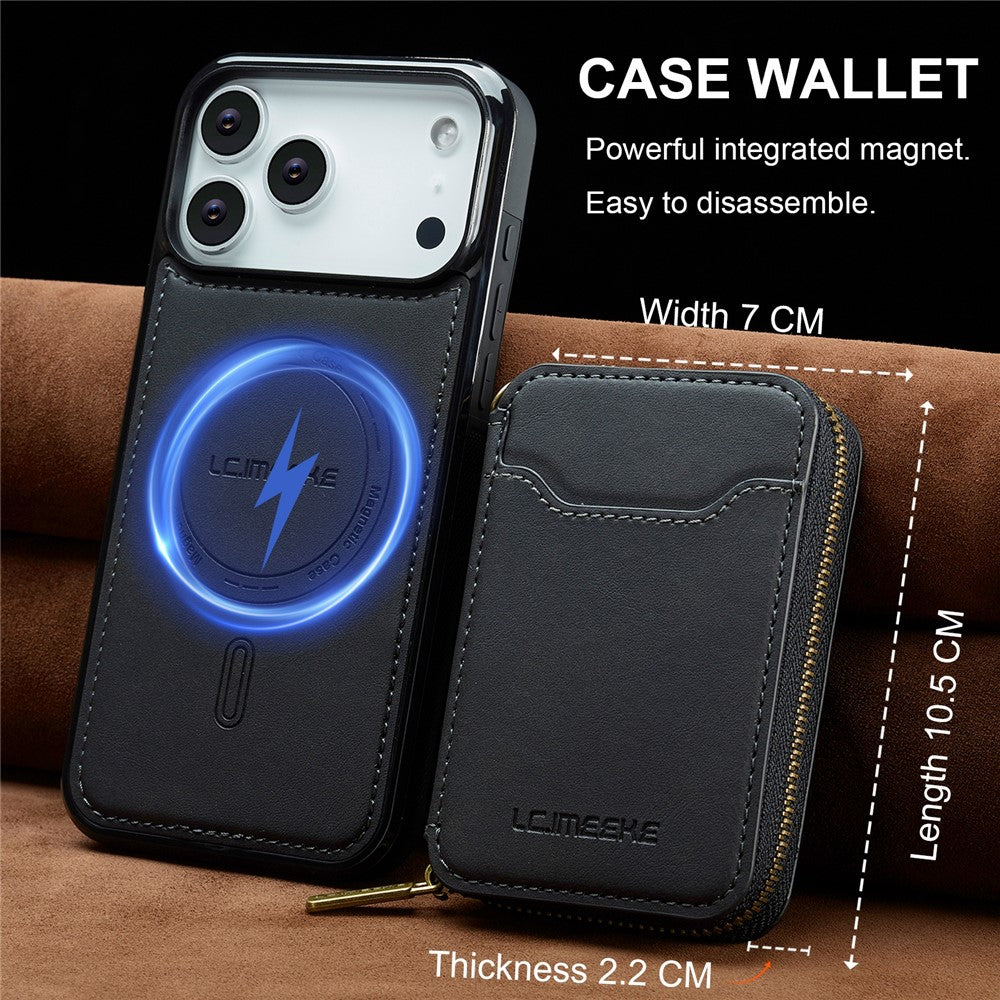 LC.IMEEKE L6 For iPhone 17 Pro Magnetic Case Detachable Zipper Wallet Leather Coated PC + TPU Phone Cover