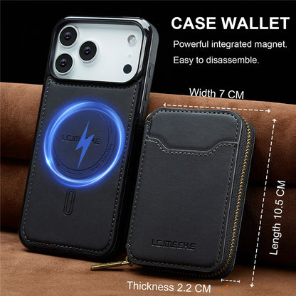 LC.IMEEKE L6 For iPhone 17 Pro Magnetic Case Detachable Zipper Wallet Leather Coated PC + TPU Phone Cover