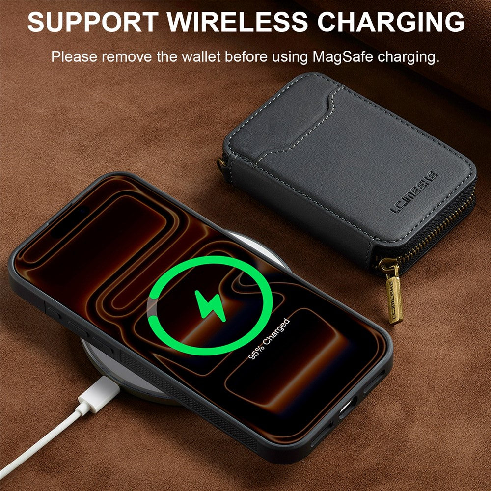 LC.IMEEKE L6 For iPhone 17 Pro Magnetic Case Detachable Zipper Wallet Leather Coated PC + TPU Phone Cover