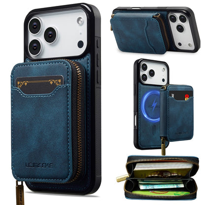 LC.IMEEKE L6 For iPhone 17 Pro Magnetic Case Detachable Zipper Wallet Leather Coated PC + TPU Phone Cover