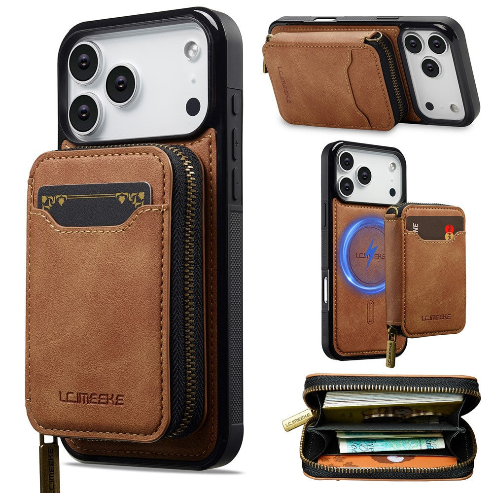 LC.IMEEKE L6 For iPhone 17 Pro Magnetic Case Detachable Zipper Wallet Leather Coated PC + TPU Phone Cover