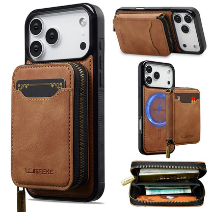 LC.IMEEKE L6 For iPhone 17 Pro Magnetic Case Detachable Zipper Wallet Leather Coated PC + TPU Phone Cover