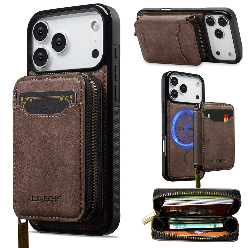 LC.IMEEKE L6 For iPhone 17 Pro Magnetic Case Detachable Zipper Wallet Leather Coated PC + TPU Phone Cover