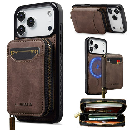 LC.IMEEKE L6 For iPhone 17 Pro Magnetic Case Detachable Zipper Wallet Leather Coated PC + TPU Phone Cover