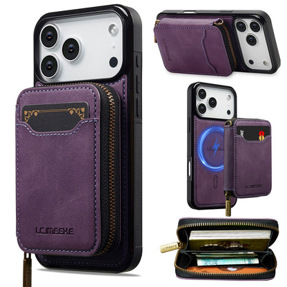 LC.IMEEKE L6 For iPhone 17 Pro Magnetic Case Detachable Zipper Wallet Leather Coated PC + TPU Phone Cover