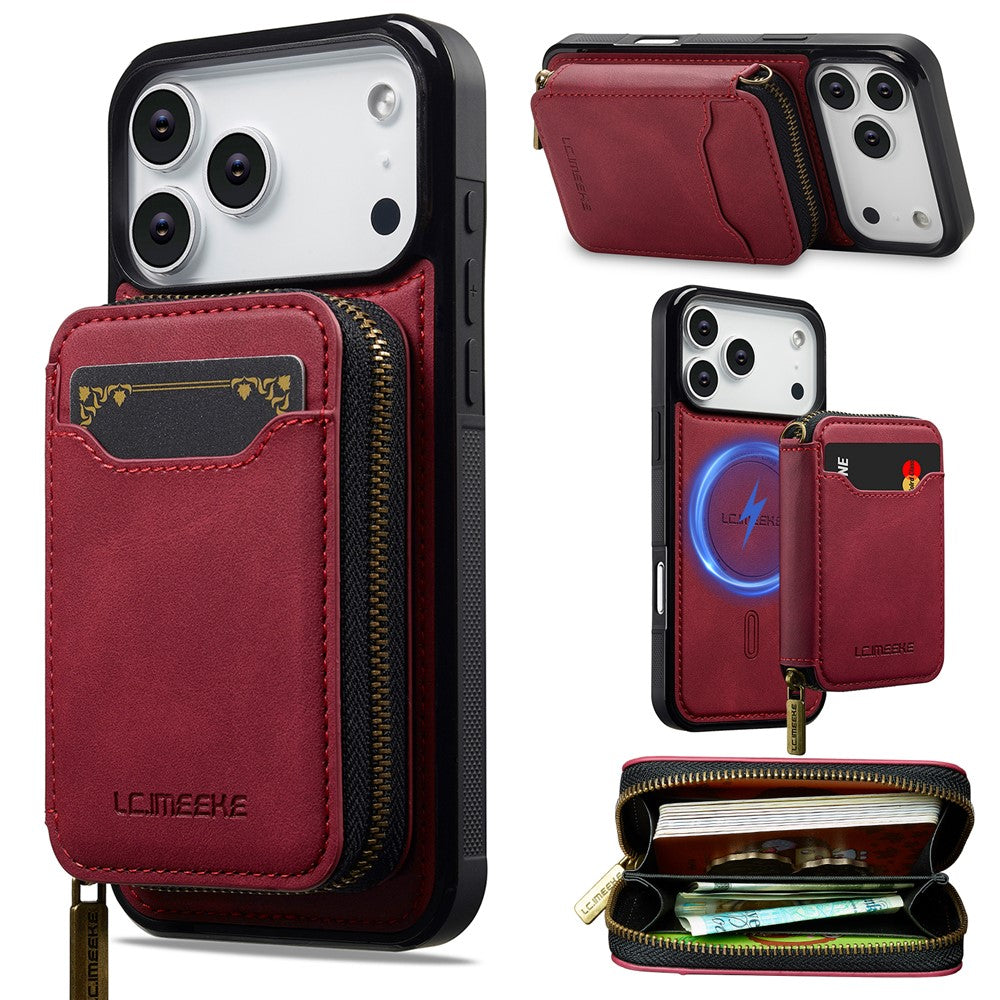 LC.IMEEKE L6 For iPhone 17 Pro Magnetic Case Detachable Zipper Wallet Leather Coated PC + TPU Phone Cover