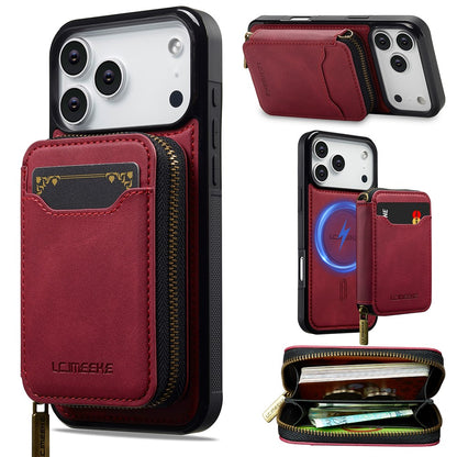 LC.IMEEKE L6 For iPhone 17 Pro Magnetic Case Detachable Zipper Wallet Leather Coated PC + TPU Phone Cover