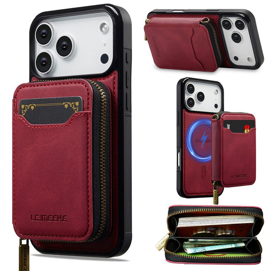 LC.IMEEKE L6 For iPhone 17 Pro Magnetic Case Detachable Zipper Wallet Leather Coated PC + TPU Phone Cover