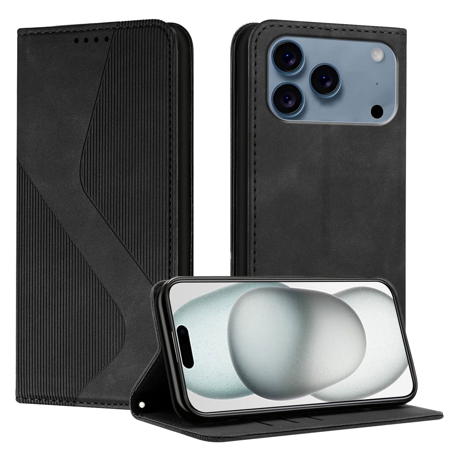 For iPhone 17 Pro Phone Cover Skin-touch Feel Leather Wallet Case with Stand
