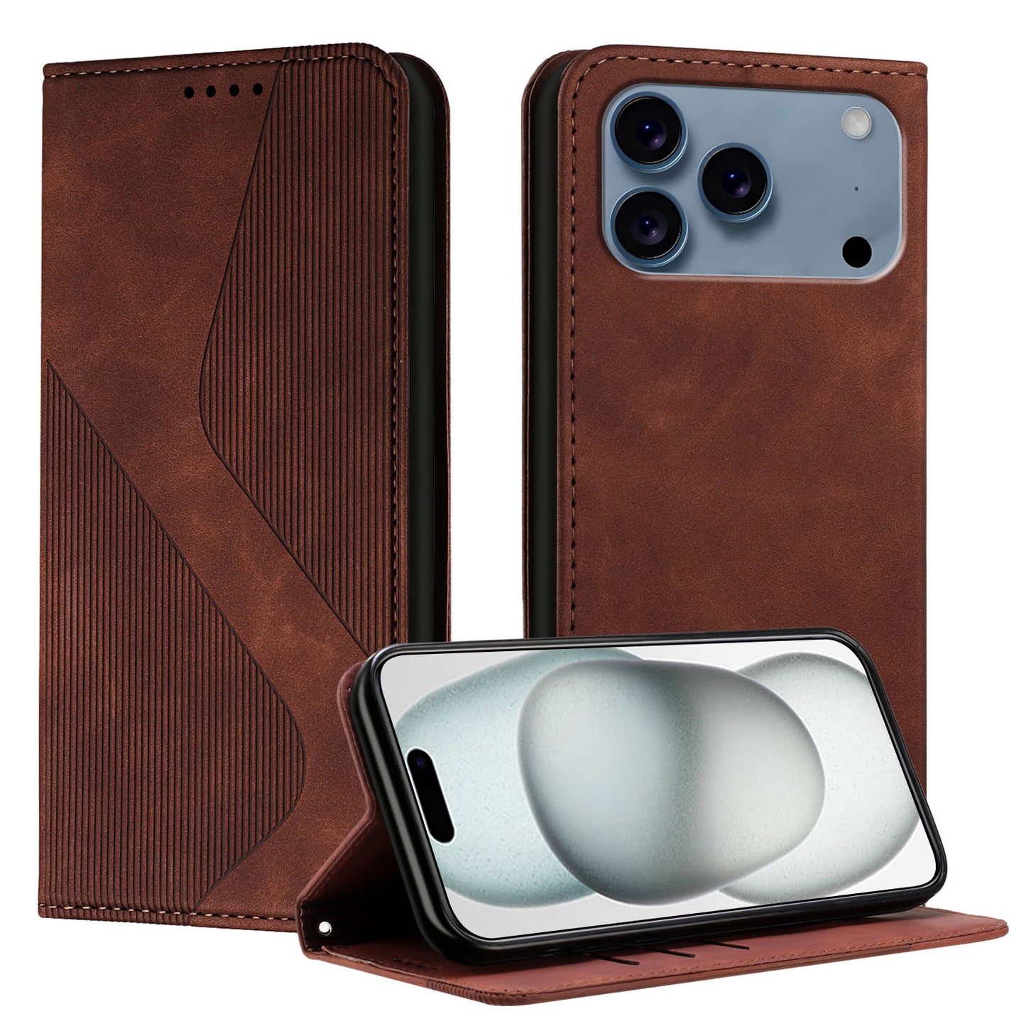 For iPhone 17 Pro Phone Cover Skin-touch Feel Leather Wallet Case with Stand