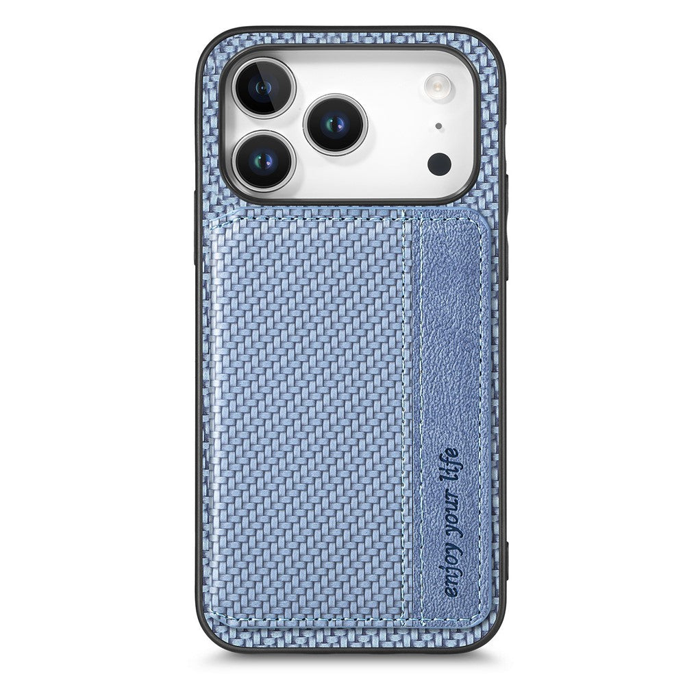 For iPhone 17 Pro Max Case RFID Blocking Carbon Fiber Leather Phone Back Cover with Card Holder