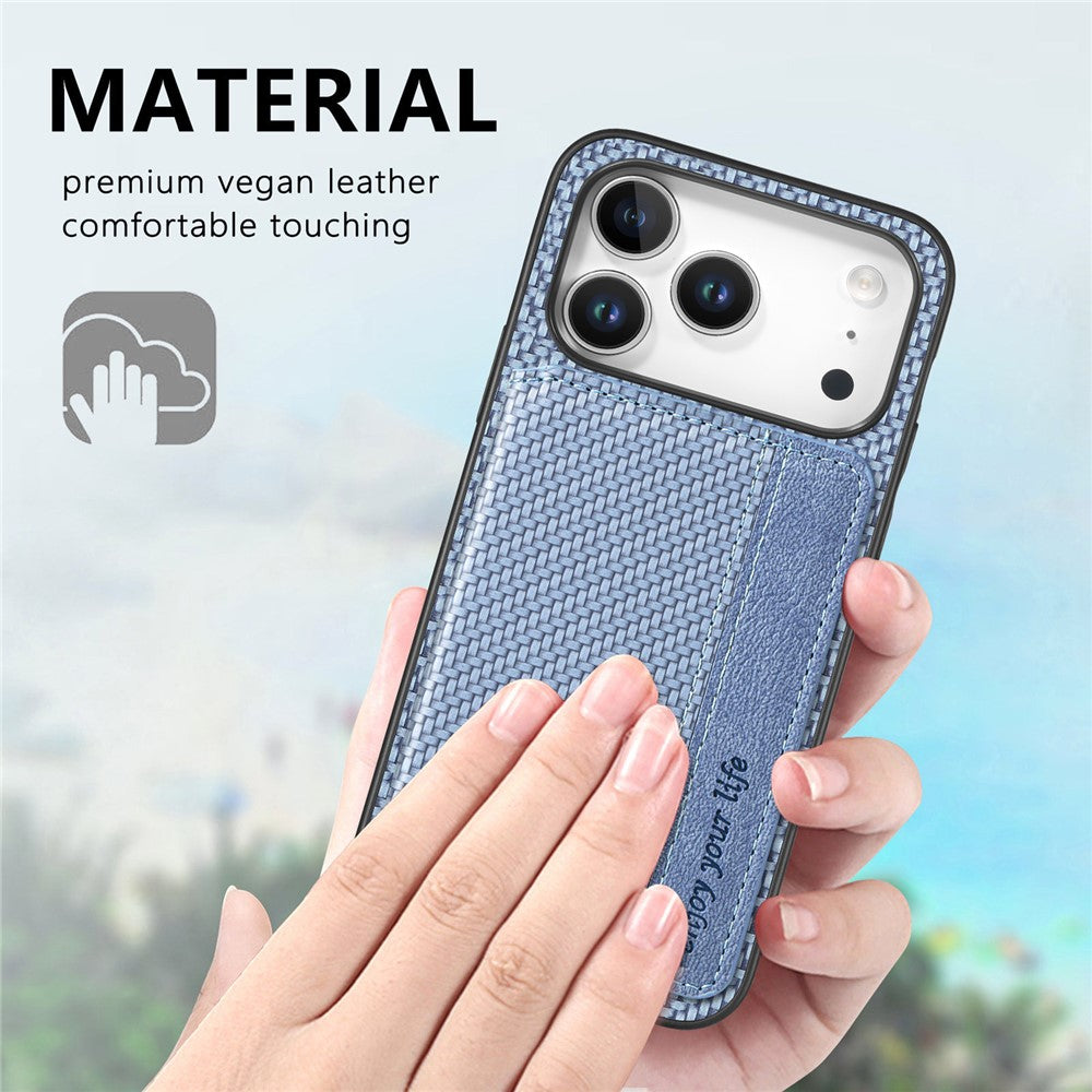 For iPhone 17 Pro Max Case RFID Blocking Carbon Fiber Leather Phone Back Cover with Card Holder