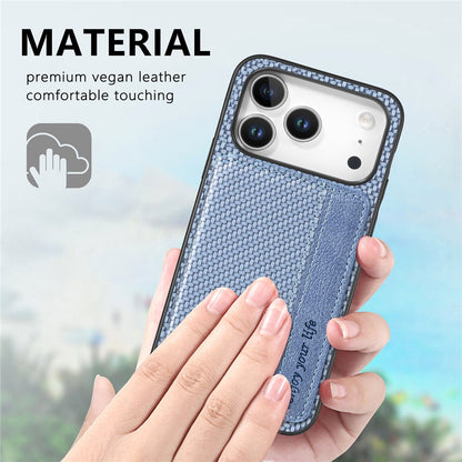 For iPhone 17 Pro Max Case RFID Blocking Carbon Fiber Leather Phone Back Cover with Card Holder