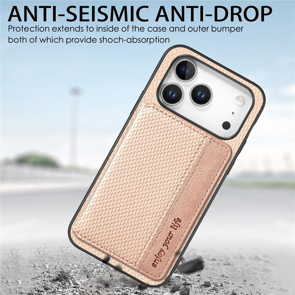 For iPhone 17 Pro Max Case RFID Blocking Carbon Fiber Leather Phone Back Cover with Card Holder