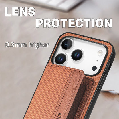 For iPhone 17 Pro Max Case RFID Blocking Carbon Fiber Leather Phone Back Cover with Card Holder