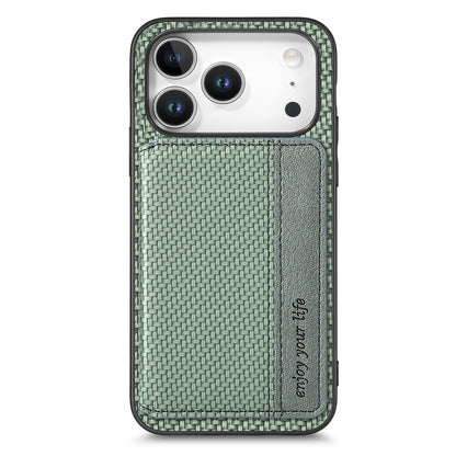 For iPhone 17 Pro Max Case RFID Blocking Carbon Fiber Leather Phone Back Cover with Card Holder