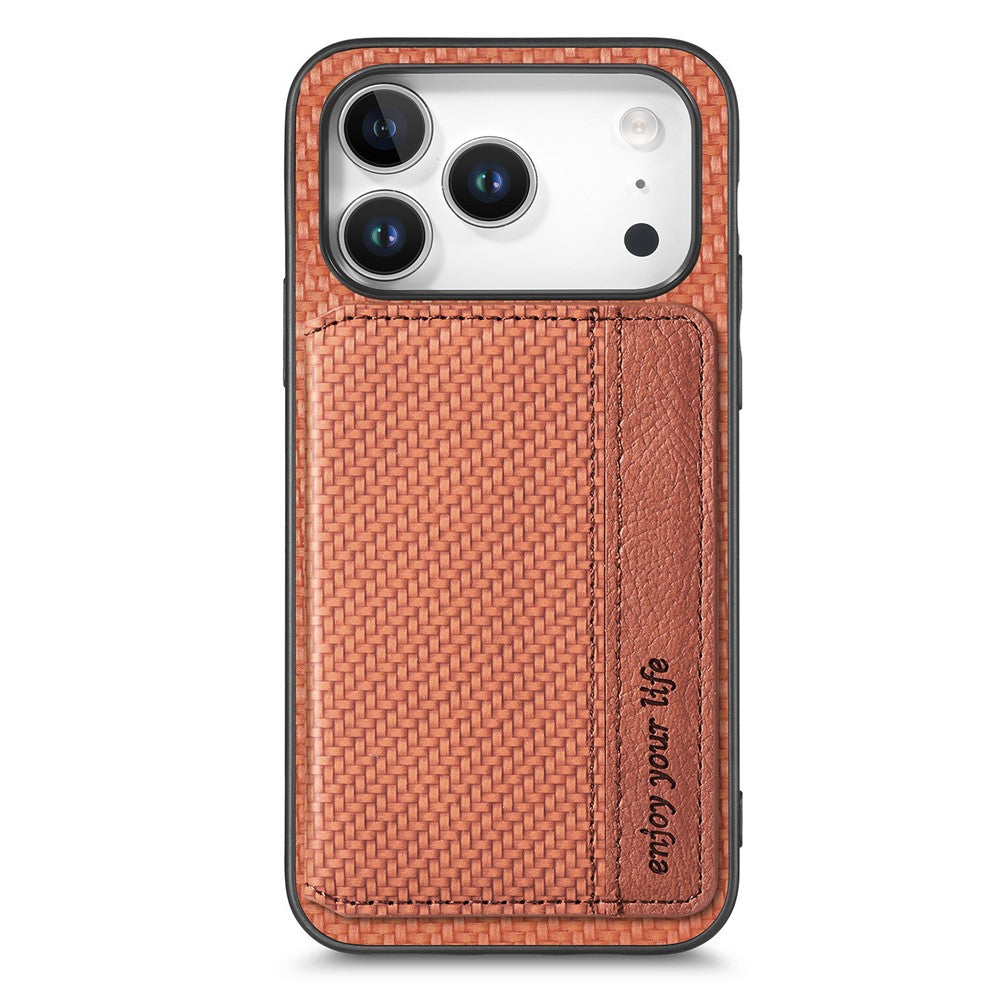 For iPhone 17 Pro Max Case RFID Blocking Carbon Fiber Leather Phone Back Cover with Card Holder