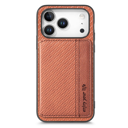 For iPhone 17 Pro Max Case RFID Blocking Carbon Fiber Leather Phone Back Cover with Card Holder