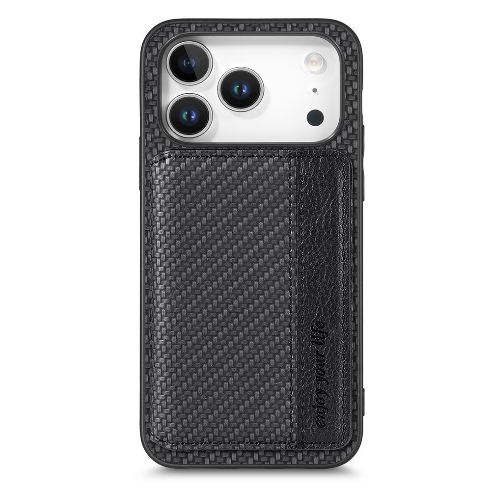 For iPhone 17 Pro Max Case RFID Blocking Carbon Fiber Leather Phone Back Cover with Card Holder