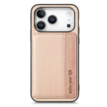 For iPhone 17 Pro Max Case RFID Blocking Carbon Fiber Leather Phone Back Cover with Card Holder