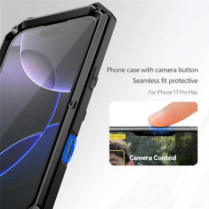 R-JUST For iPhone 17 Pro Case PC + Silicone + Metal Kickstand Phone Cover with Tempered Glass Film