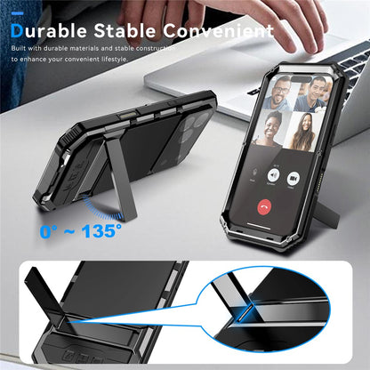 R-JUST For iPhone 17 Pro Case PC + Silicone + Metal Kickstand Phone Cover with Tempered Glass Film