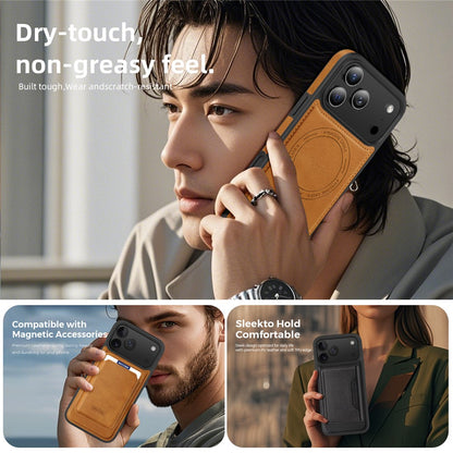 For iPhone 17 Pro Case Compatible with MagSafe Leather Back Phone Cover with Detachable Card Bag