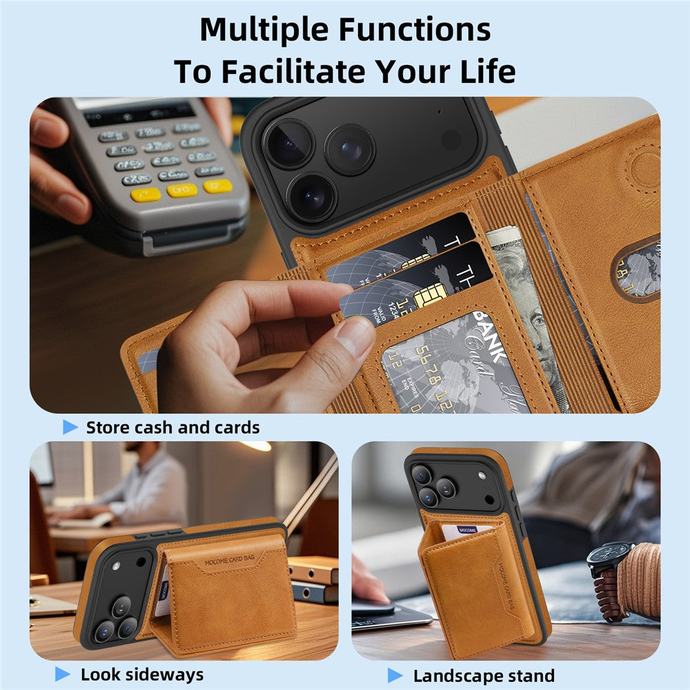 For iPhone 17 Pro Case Compatible with MagSafe Leather Back Phone Cover with Detachable Card Bag