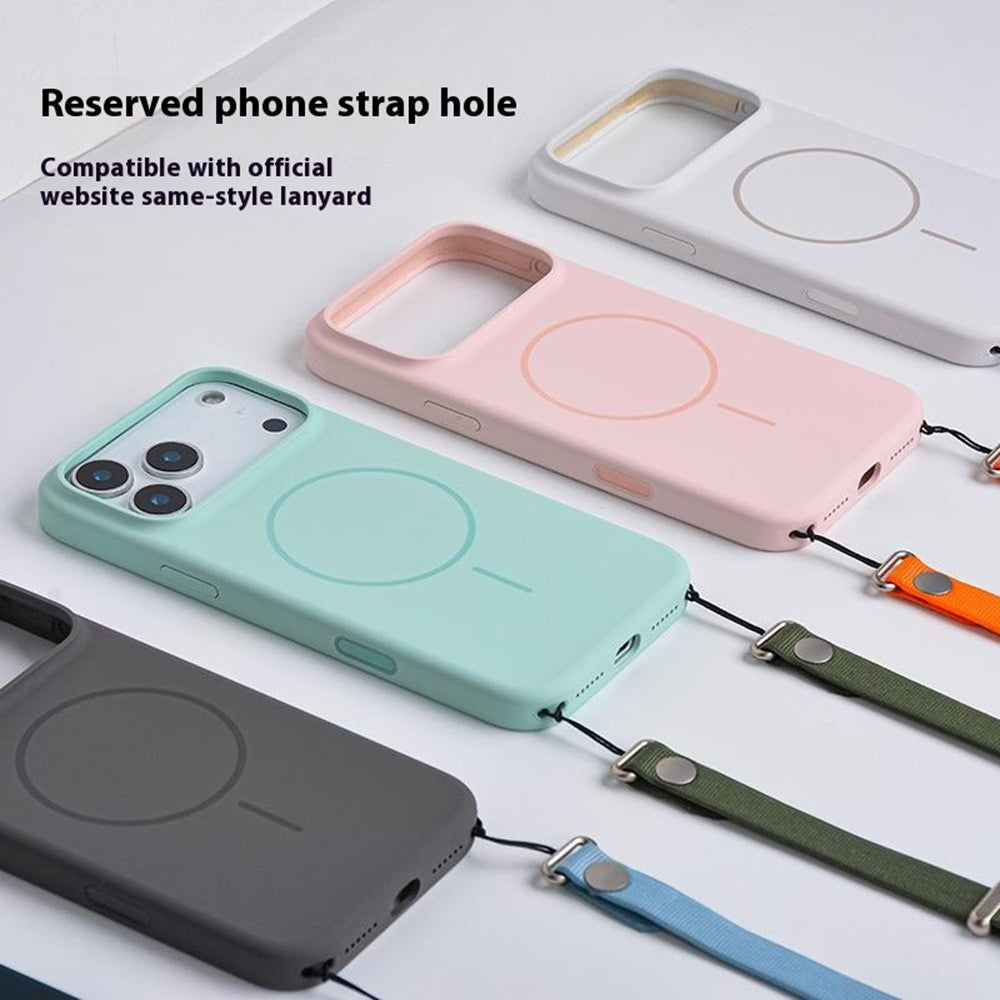 For iPhone 17 Pro Liquid Silicone Case Compatible with MagSafe Phone Cover with Lanyard Hole / AI Button