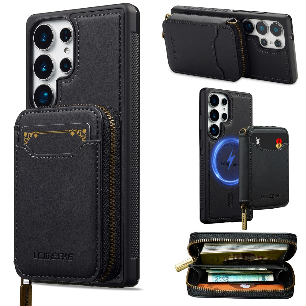LC.IMEEKE L6 For Samsung Galaxy S25 Ultra Magnetic Case Detachable Zipper Wallet Leather Coated PC + TPU Phone Cover