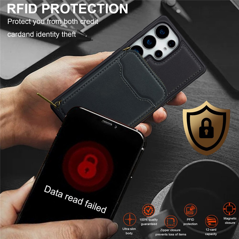 LC.IMEEKE L6 For Samsung Galaxy S25 Ultra Magnetic Case Detachable Zipper Wallet Leather Coated PC + TPU Phone Cover