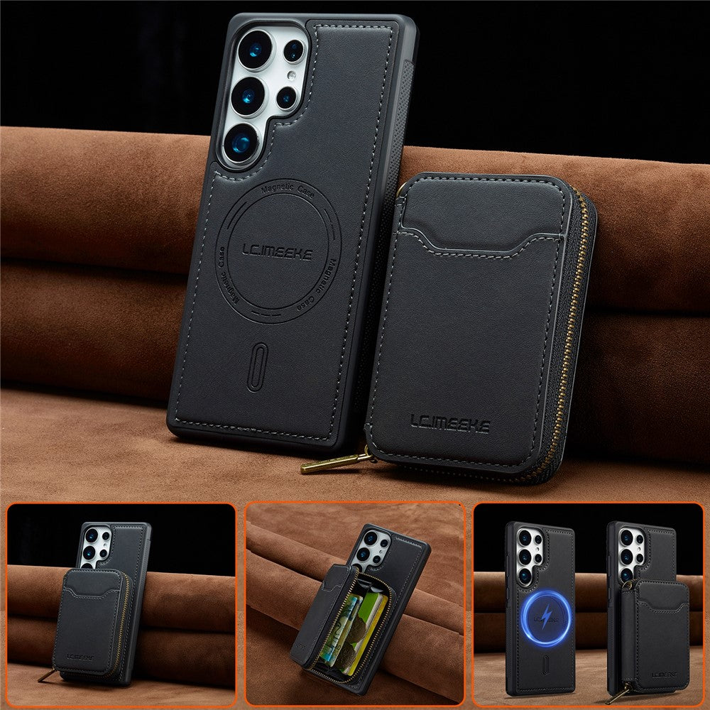 LC.IMEEKE L6 For Samsung Galaxy S25 Ultra Magnetic Case Detachable Zipper Wallet Leather Coated PC + TPU Phone Cover