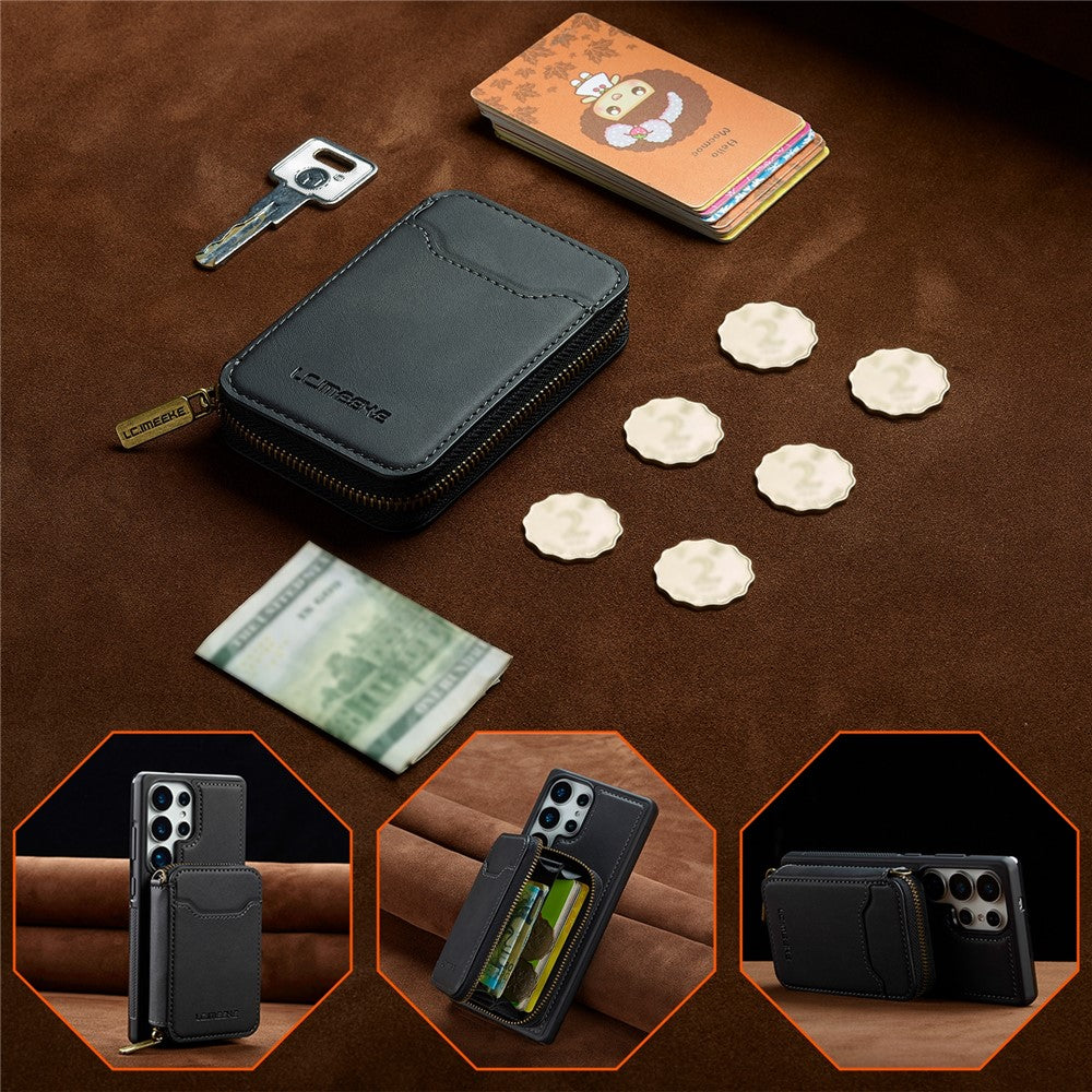 LC.IMEEKE L6 For Samsung Galaxy S25 Ultra Magnetic Case Detachable Zipper Wallet Leather Coated PC + TPU Phone Cover