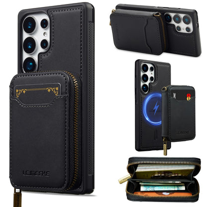LC.IMEEKE L6 For Samsung Galaxy S25 Ultra Magnetic Case Detachable Zipper Wallet Leather Coated PC + TPU Phone Cover