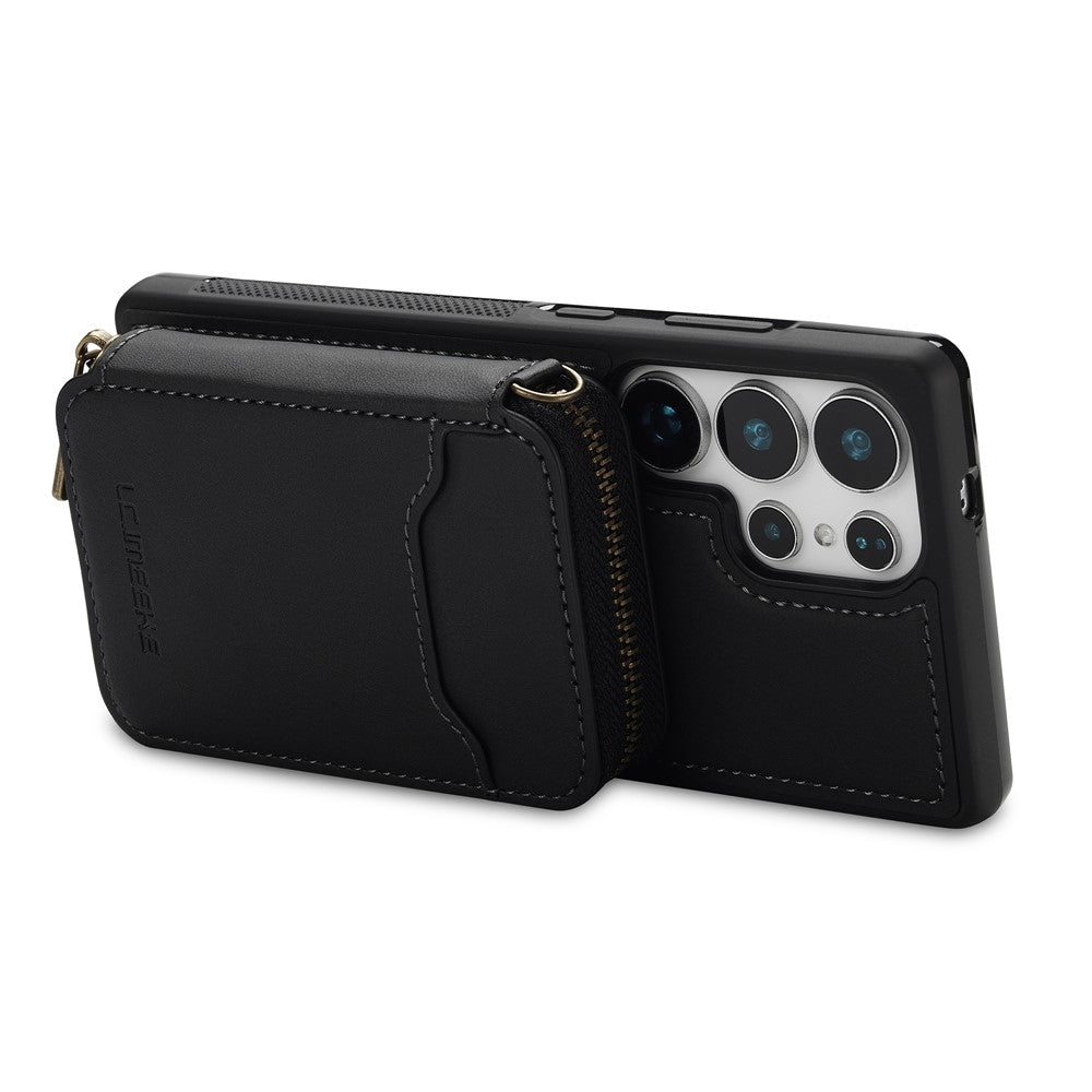 LC.IMEEKE L6 For Samsung Galaxy S25 Ultra Magnetic Case Detachable Zipper Wallet Leather Coated PC + TPU Phone Cover