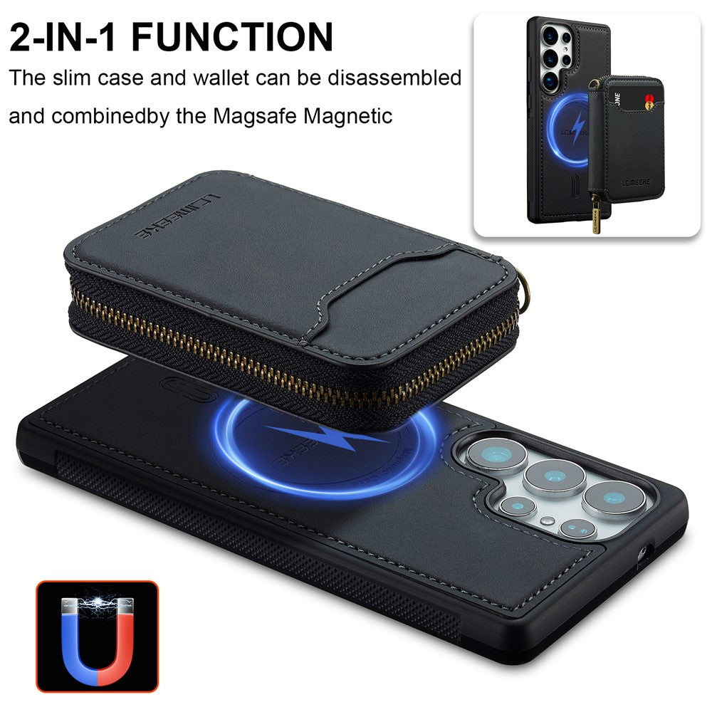 LC.IMEEKE L6 For Samsung Galaxy S25 Ultra Magnetic Case Detachable Zipper Wallet Leather Coated PC + TPU Phone Cover