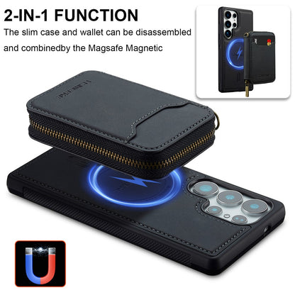 LC.IMEEKE L6 For Samsung Galaxy S25 Ultra Magnetic Case Detachable Zipper Wallet Leather Coated PC + TPU Phone Cover