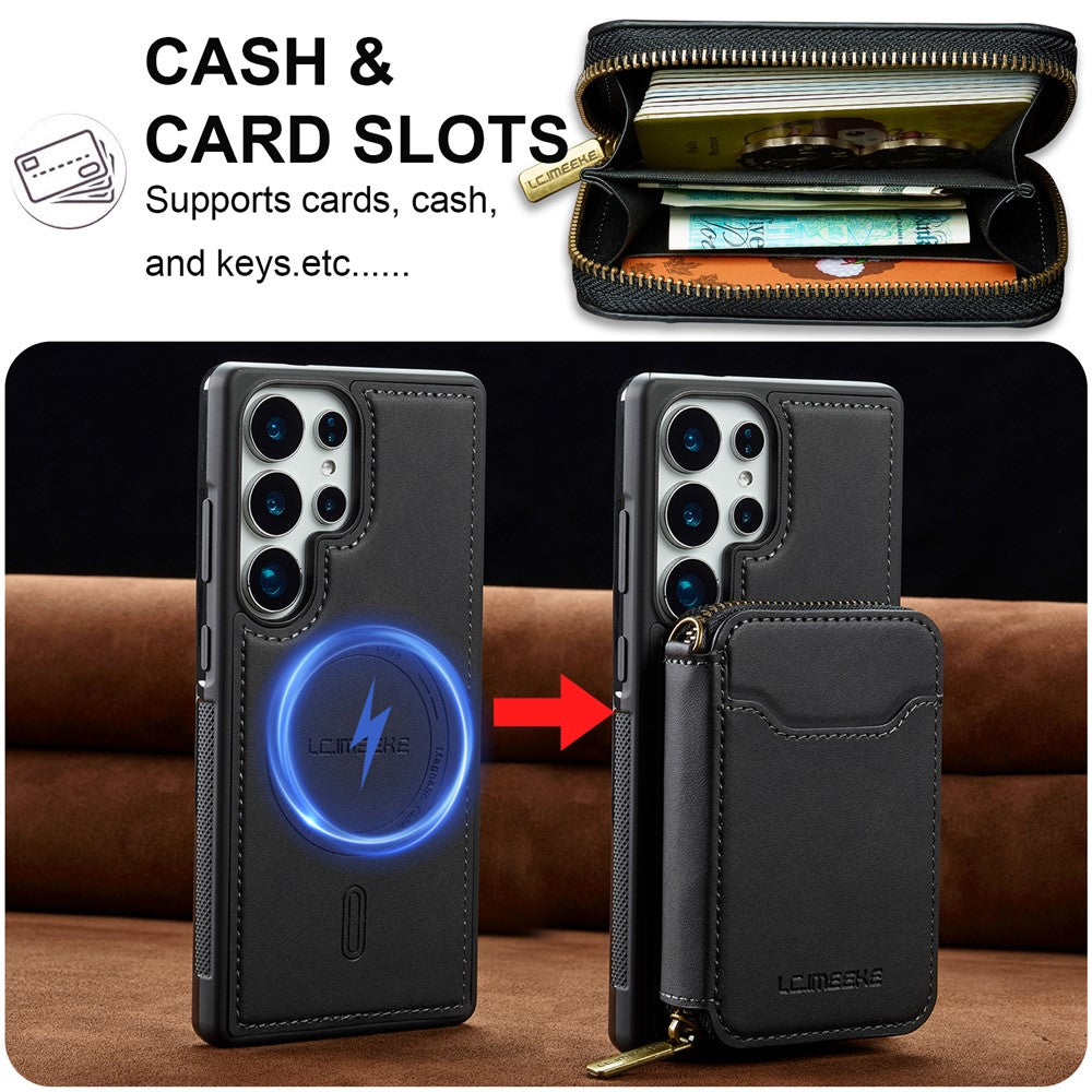 LC.IMEEKE L6 For Samsung Galaxy S25 Ultra Magnetic Case Detachable Zipper Wallet Leather Coated PC + TPU Phone Cover
