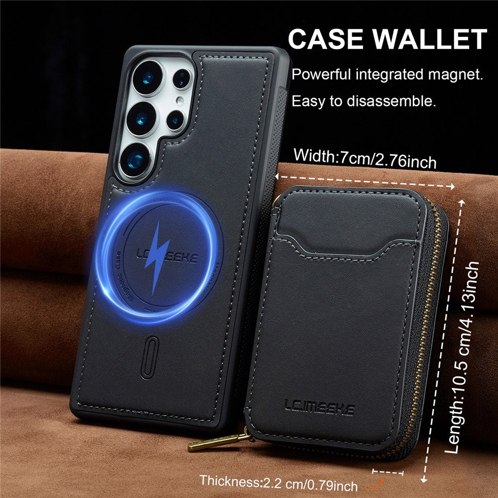 LC.IMEEKE L6 For Samsung Galaxy S25 Ultra Magnetic Case Detachable Zipper Wallet Leather Coated PC + TPU Phone Cover