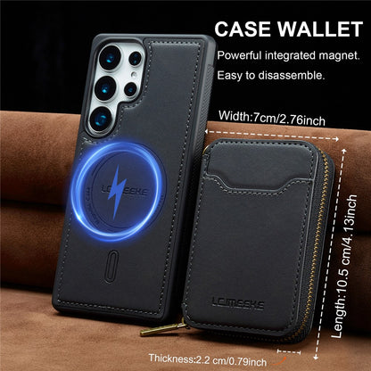 LC.IMEEKE L6 For Samsung Galaxy S25 Ultra Magnetic Case Detachable Zipper Wallet Leather Coated PC + TPU Phone Cover