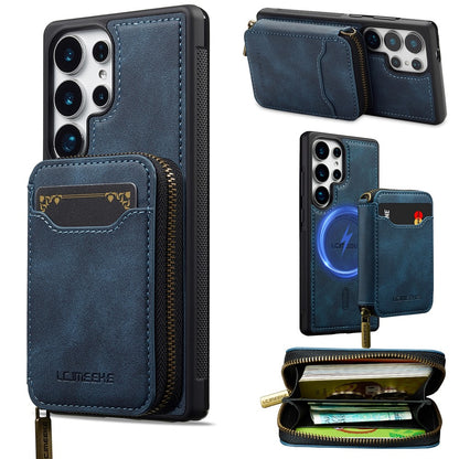 LC.IMEEKE L6 For Samsung Galaxy S25 Ultra Magnetic Case Detachable Zipper Wallet Leather Coated PC + TPU Phone Cover