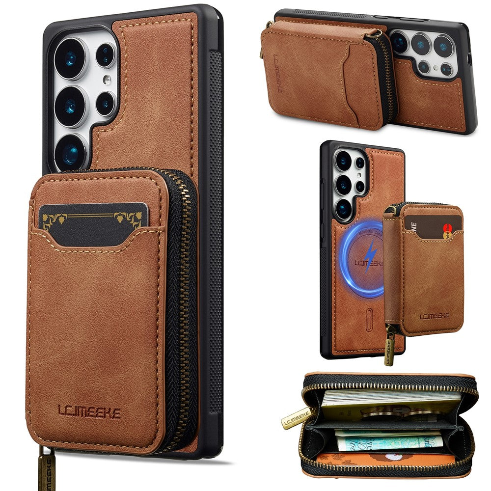 LC.IMEEKE L6 For Samsung Galaxy S25 Ultra Magnetic Case Detachable Zipper Wallet Leather Coated PC + TPU Phone Cover