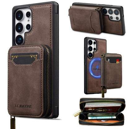 LC.IMEEKE L6 For Samsung Galaxy S25 Ultra Magnetic Case Detachable Zipper Wallet Leather Coated PC + TPU Phone Cover