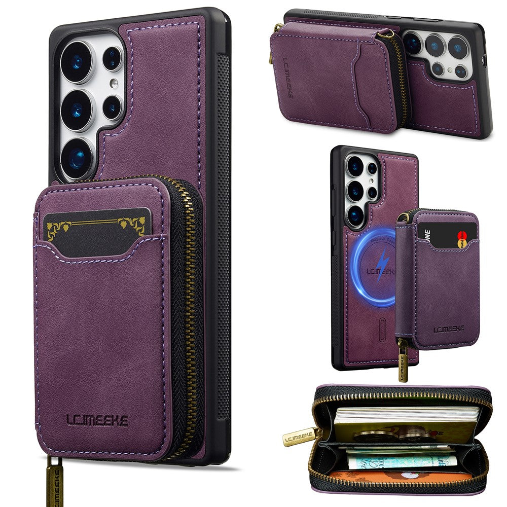 LC.IMEEKE L6 For Samsung Galaxy S25 Ultra Magnetic Case Detachable Zipper Wallet Leather Coated PC + TPU Phone Cover