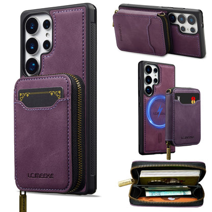 LC.IMEEKE L6 For Samsung Galaxy S25 Ultra Magnetic Case Detachable Zipper Wallet Leather Coated PC + TPU Phone Cover